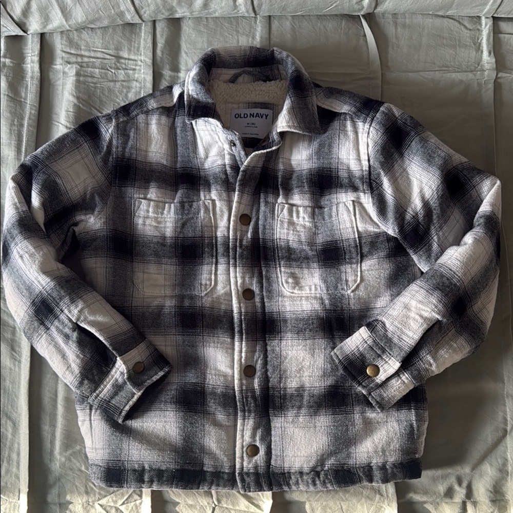 Old Navy Kids Plaid Sherpa aligned flannel Jacket - Black and White
